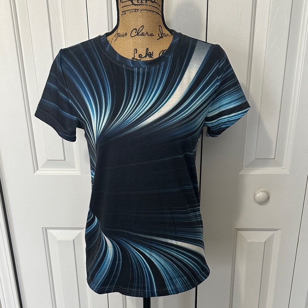 Blue 3D Optical Illusion Crew Neck Short Sleeve T-Shirt